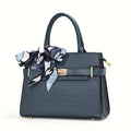 Women’s Croc-Embossed Tote Bag with Scarf Accent