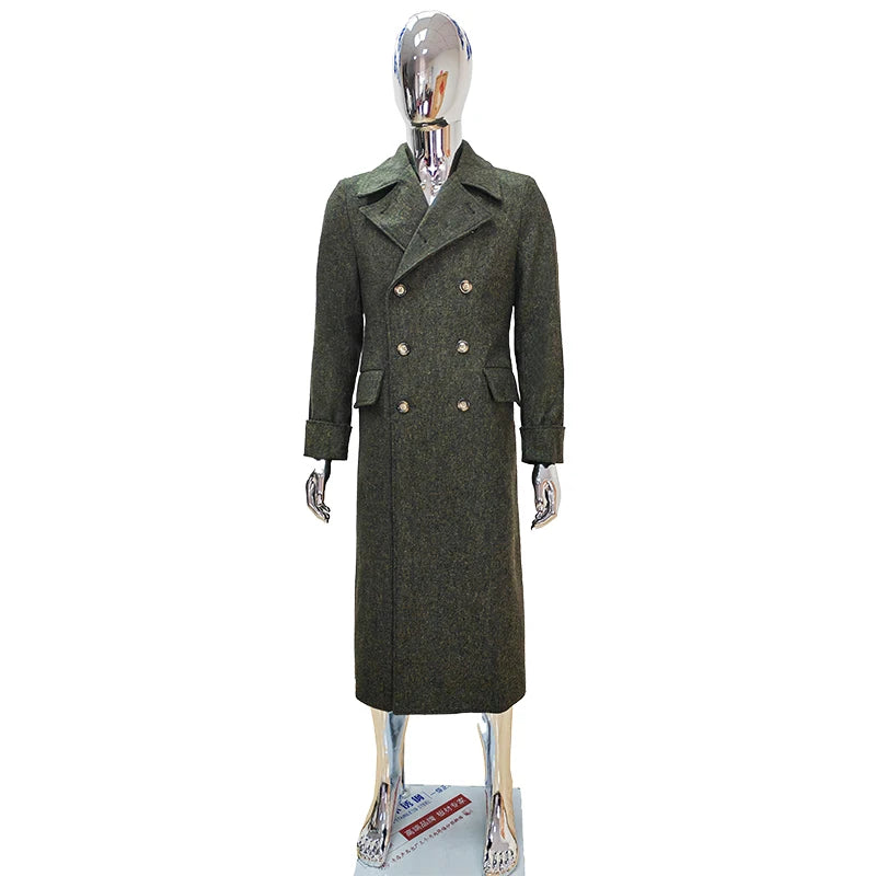 Nerazzurri Autumn Winter Long Luxury Elegant Chic Thick Warm Woolen Polo Coat for Men Double Breasted Wool & Blends Overcoat