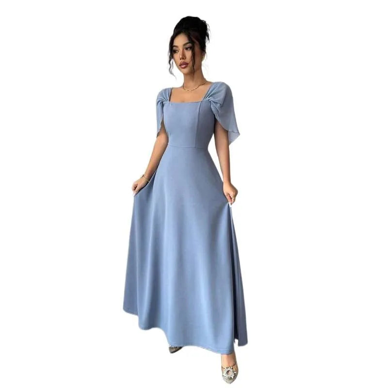 Abito midi svasato da donna senza maniche, scollo quadrato
