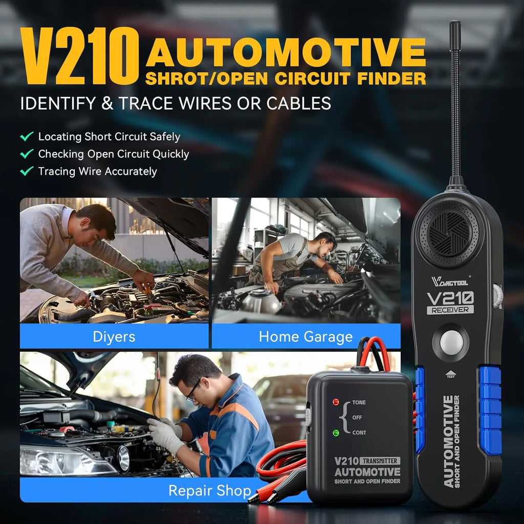 VDIAGTOOL V210 Universal 6-42V Kfz-Elektrokreislauf-Prüfgerät Kfz-Leitungssucher Kurzschluss- und Kabelbruchsucher Kfz-Reparatur-Kabel