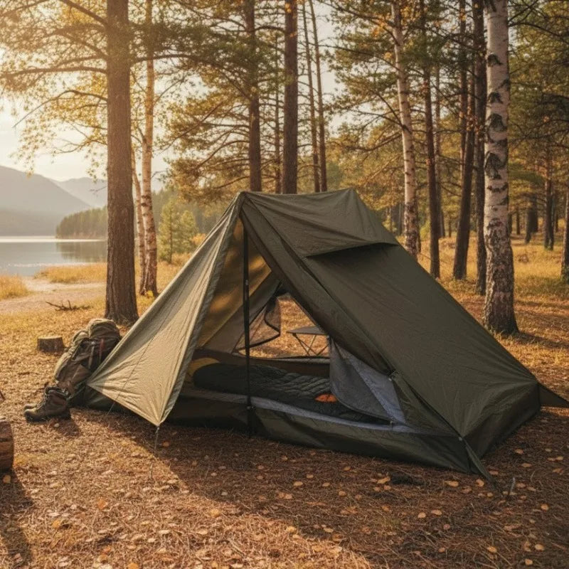 Ultralight Poleless Pyramid Tent,Backpacking Hiking Camping Tent with B3Mesh Inner,PU2000mm Waterproof Windproof Tent for Travel
