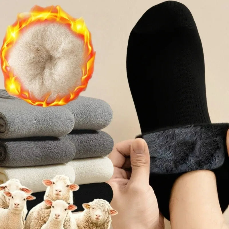 Calcetines térmicos de invierno para hombre, largos, gruesos y forrados de polar, con tacto de cachemira, que retienen el calor y mantienen los pies abrigados en climas fríos, ideales para esquiar al aire libre.