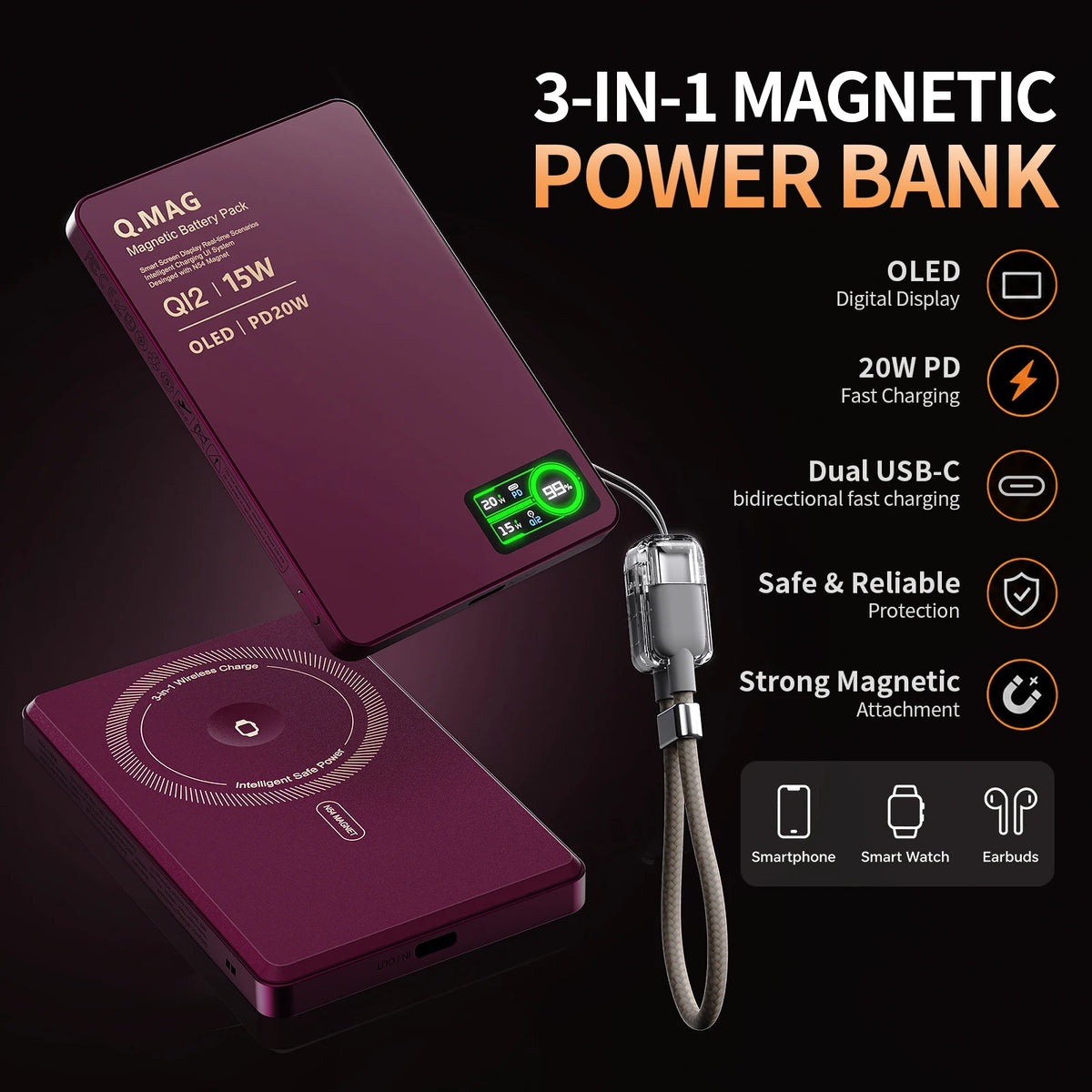 Wireless Magnetic Powerbank Fast Charing Spare Portable External Battery for iPhone 12-17 Promax Watch Airpods 5000/10000mAh