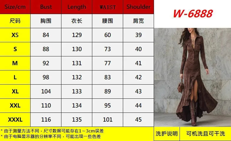Women's long dress with lapel collar and long sleeves