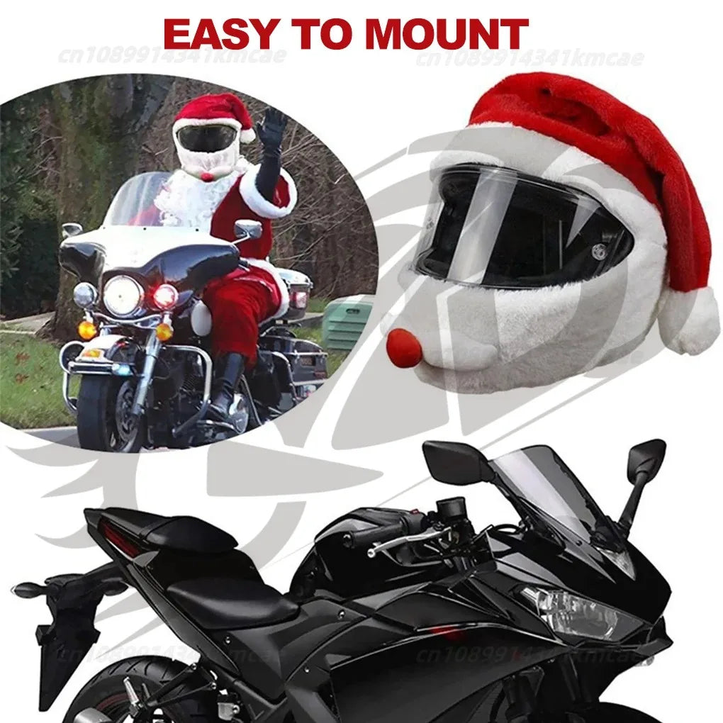 Universal Motorcycle Christmas Helmet Cover Cartoon Elk Santa Claus Fluffy Plush Set Christmas Cosplay Splicing Head Cover