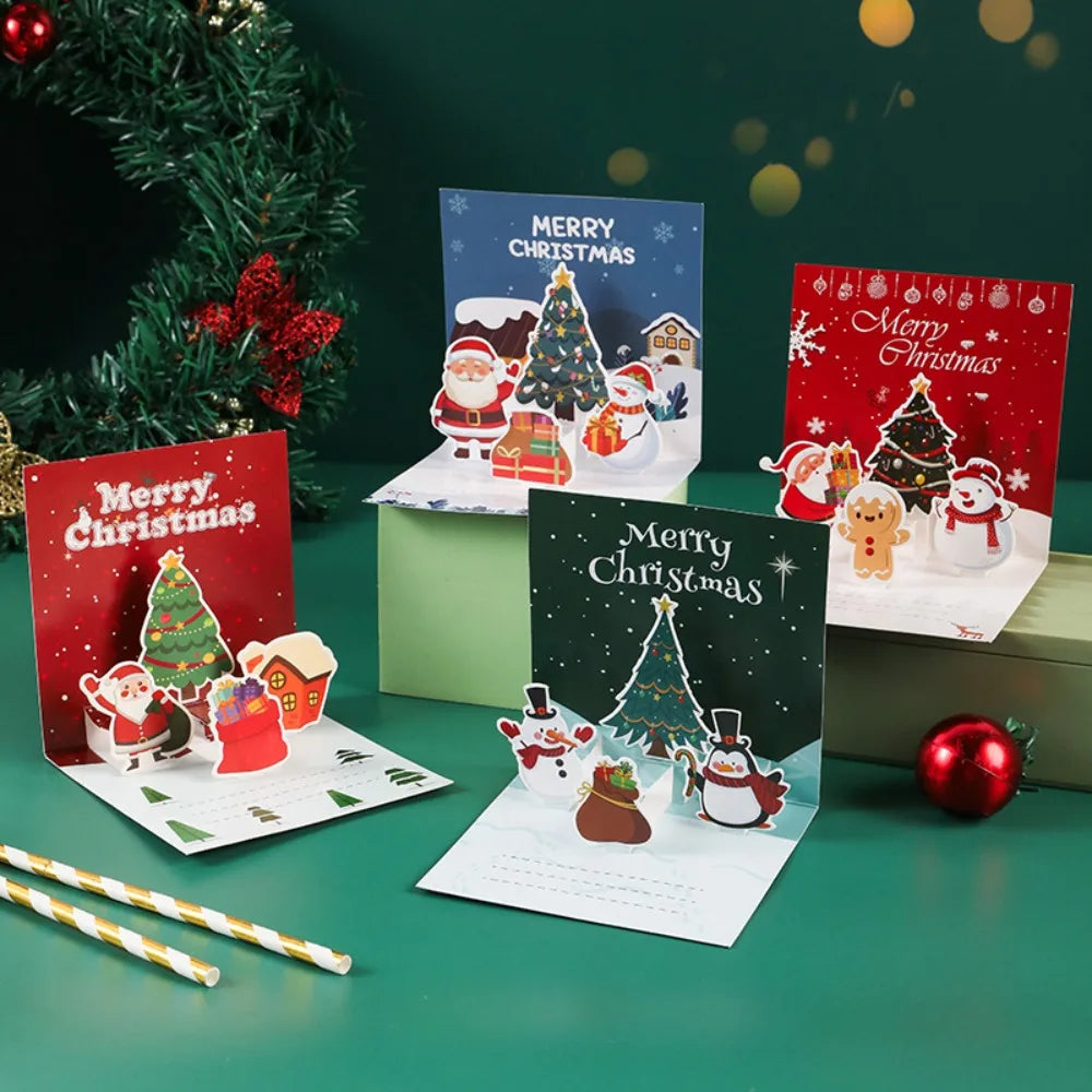Carte de vœux de Noël, sapin, père Noël, bonhomme en pain d'épices, carte de bénédiction pour les fêtes avec enveloppe, carte 3D pop-up, cadeau pour le Nouvel An