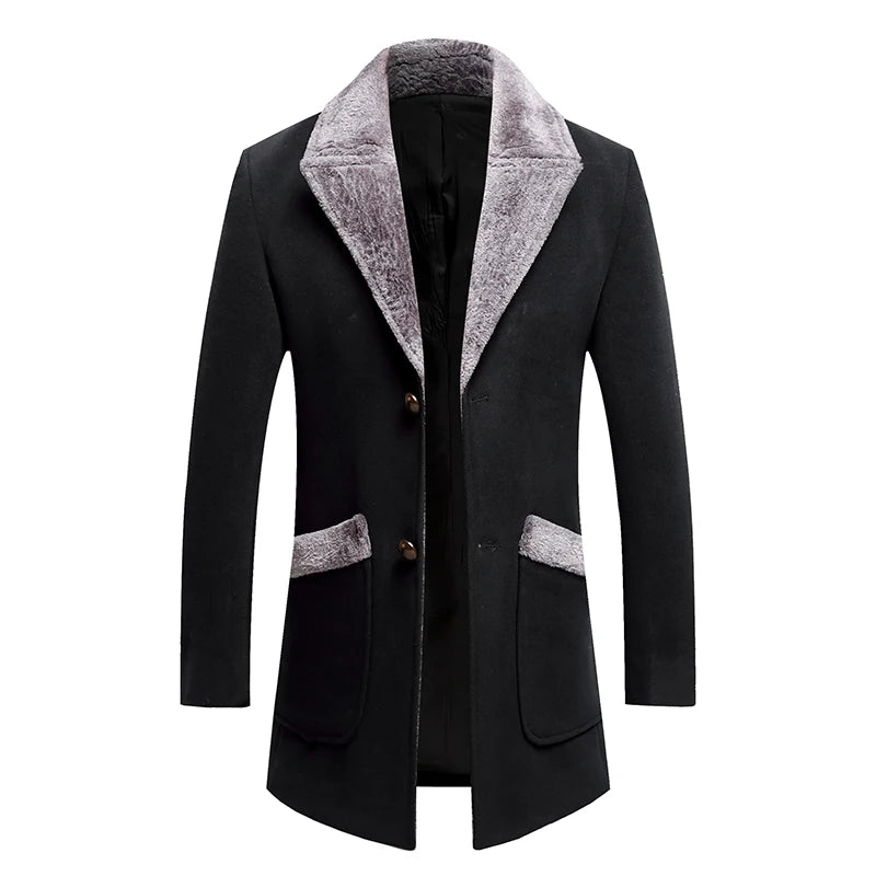 High-quality, fashionable, cool, trendy and versatile men's mid-length woolen collar casual woolen coat