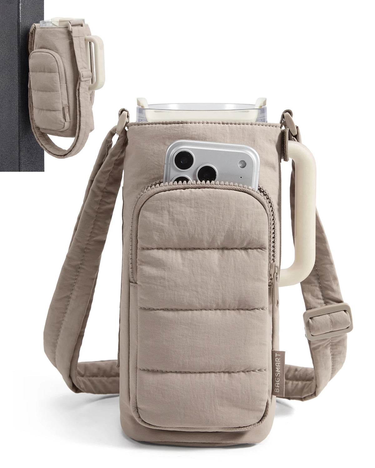 BAGSMART Magnetic Water Bottle Holder with Strap Gym Lightweight Tumbler 40oz Drink Carrier Quilted Crossbody Bags for Women