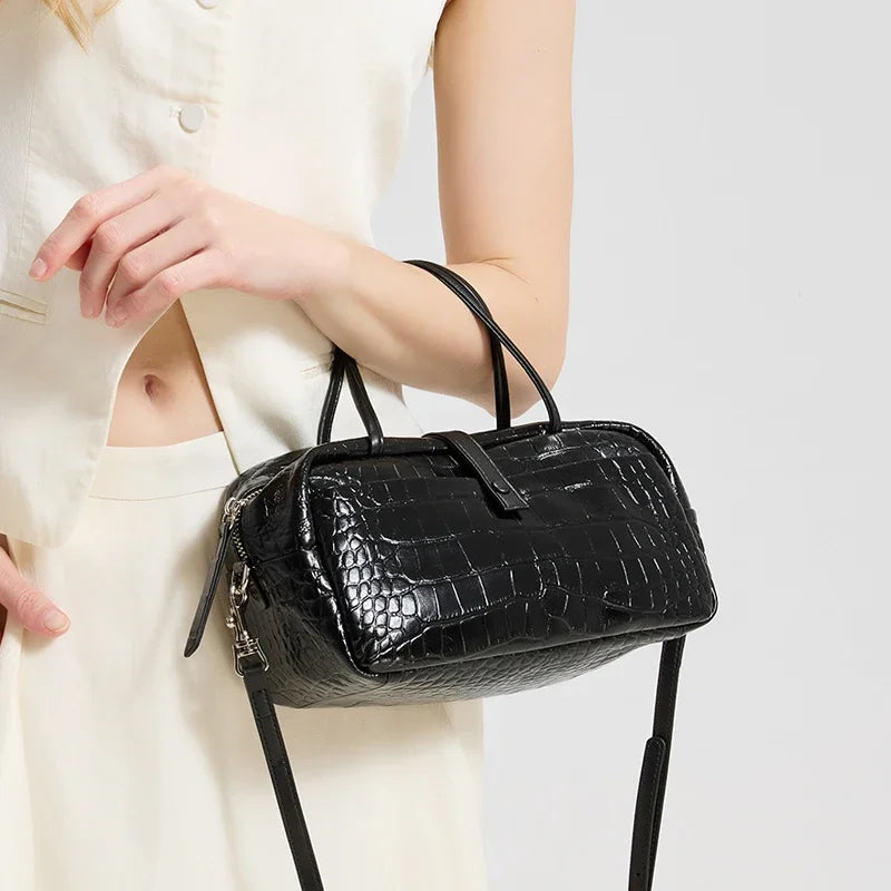 Women's Genuine Cowhide Leather Shoulder Bag Elegant Work Travel Luxury Designers Top Handle Sling Bag Adjustable Strap Refined