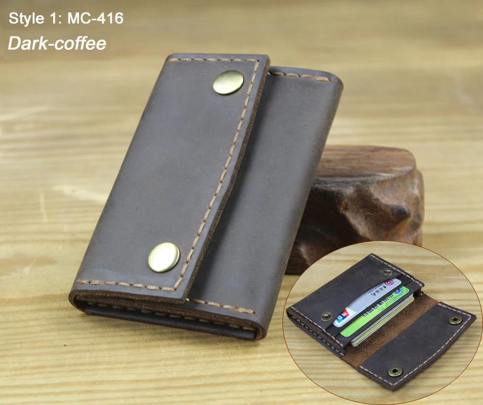 Luxury Handmade Crazy Horse Genuine Leather Card Holder Men Card ID Holders Women Business Card Wallet Card Case Purse Bag Gift