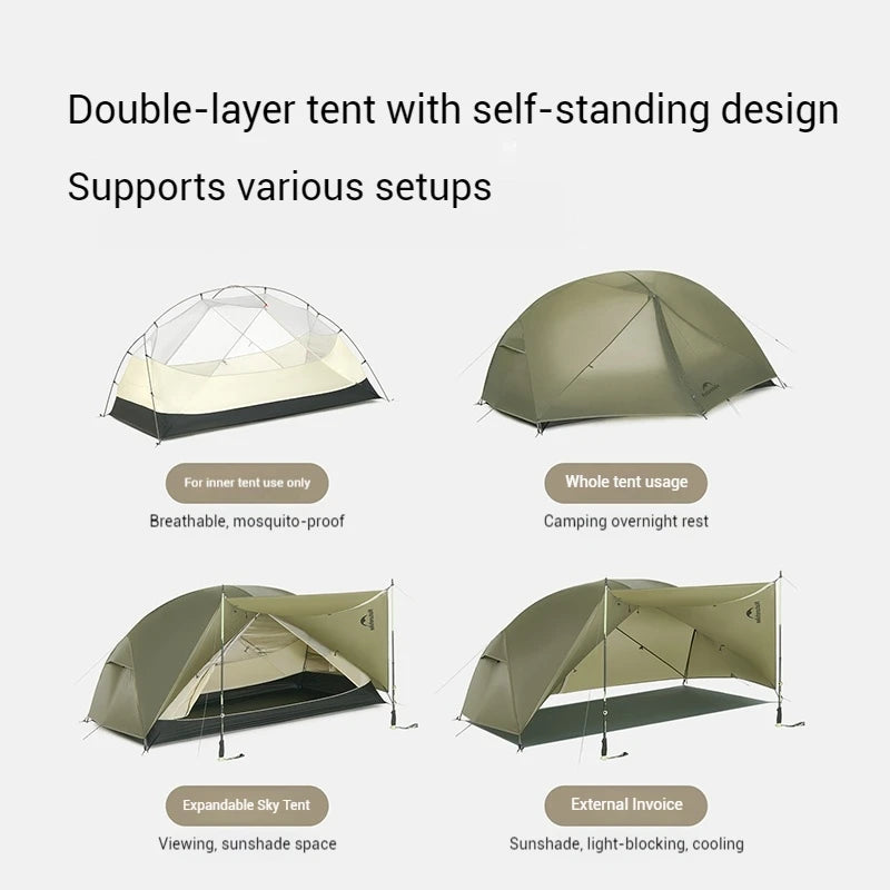 Naturehike Mongar PRO Camping Tent 2 People Trekking Backpacking Shelter Tent 20D Nylon Waterproof Ultralight Outdoor Hiking