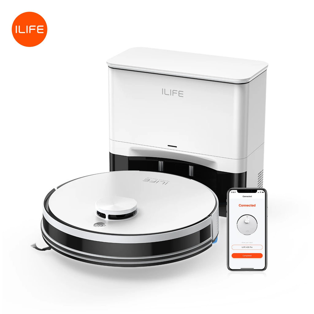 ILIFE A30 Pro Robot Vacuum Cleaner with Automatic Self-Emptying Station, 5000Pa Strong Suction, LDS Navigation, 180min Runtime, 2-in-1 Mop and Sweep, APP Control,  HomeFloor Carpet Clean