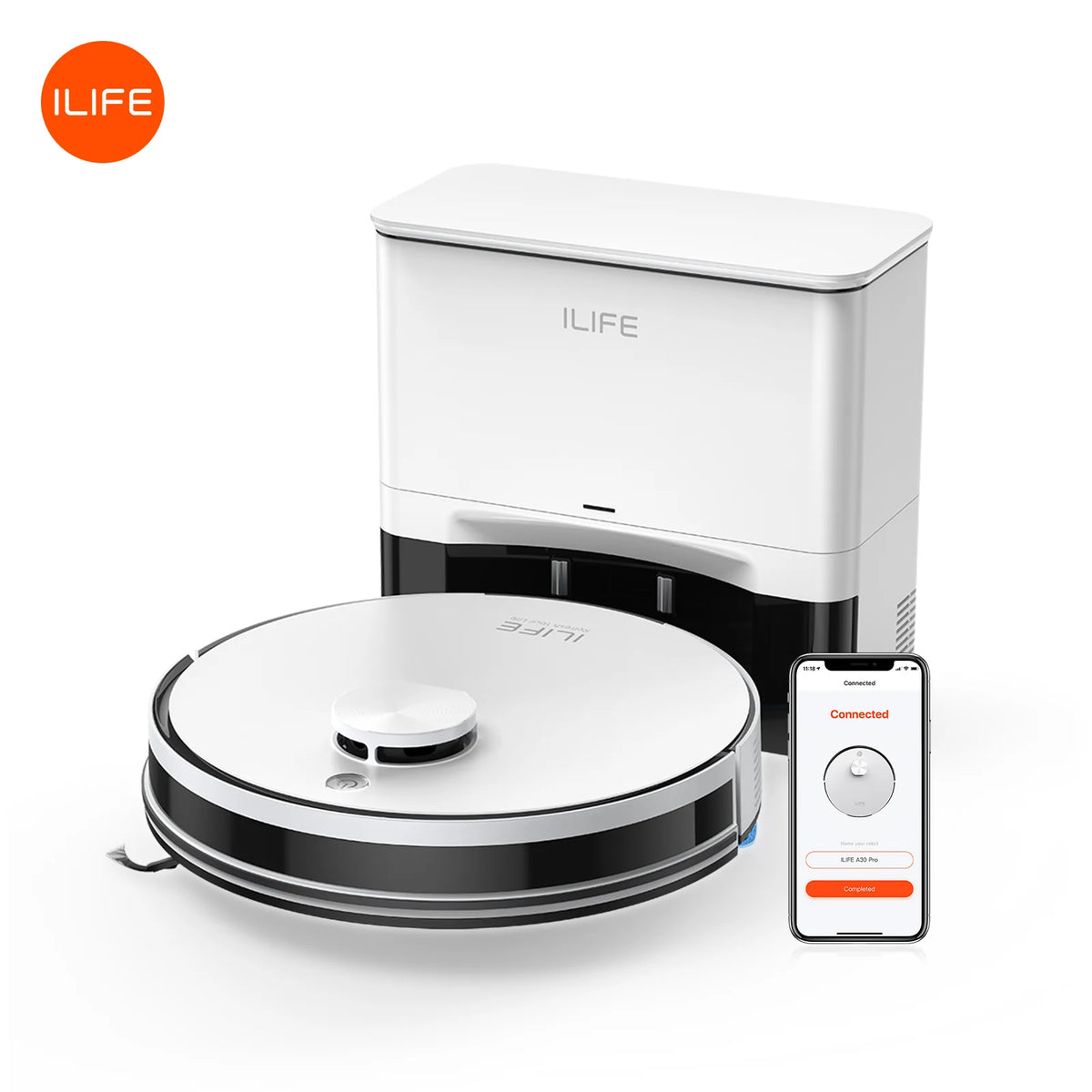 ILIFE A30 Pro Robot Vacuum Cleaner with Automatic Self-Emptying Station, 5000Pa Strong Suction, LDS Navigation, 180min Runtime, 2-in-1 Mop and Sweep, APP Control,  HomeFloor Carpet Clean