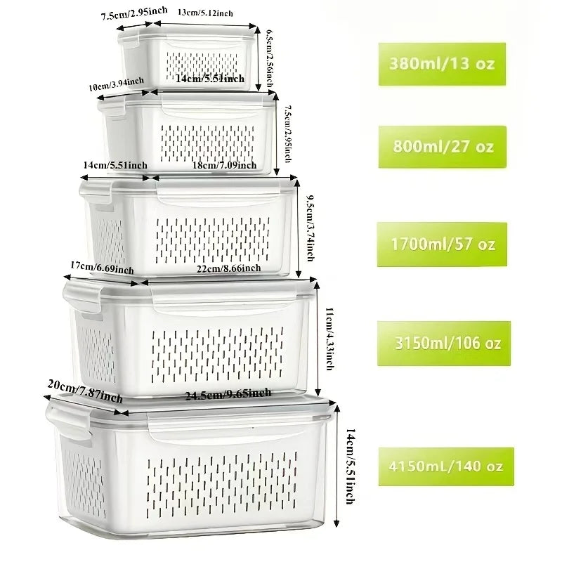 Lot de 6 contenants de grande capacité pour le rangement des fruits au réfrigérateur avec passoire amovible, garde les fruits rouges frais plus longtemps