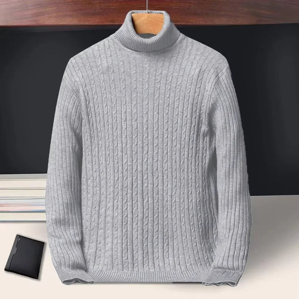 Autumn Winter New Men's Roll neck Sweaters Knitted Jacquard Pullover Warmth Long Sleeved Solid Color Classic Casual Clothing