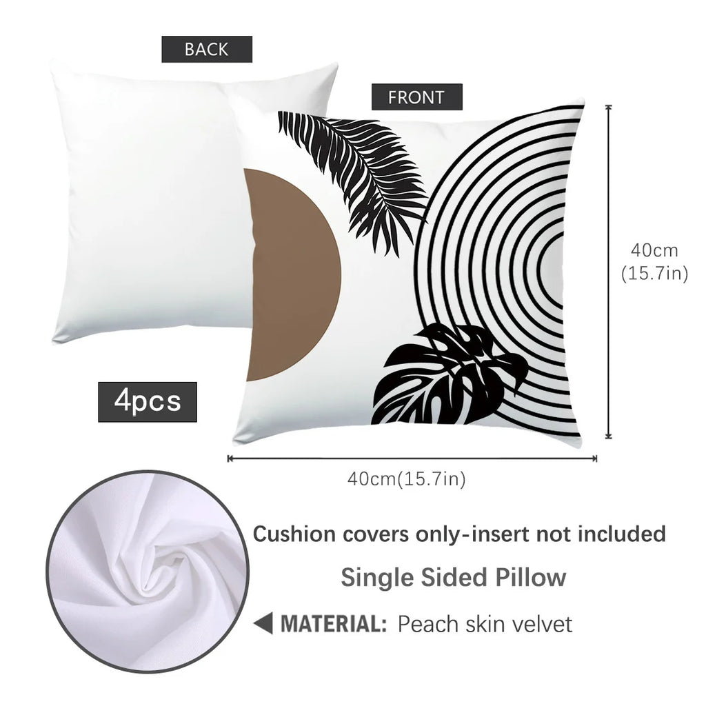 Housse de coussin à motif géométrique moderne et imprimé feuilles en polyester, taie d'oreiller décorative pour canapé, coussin de tête de lit
