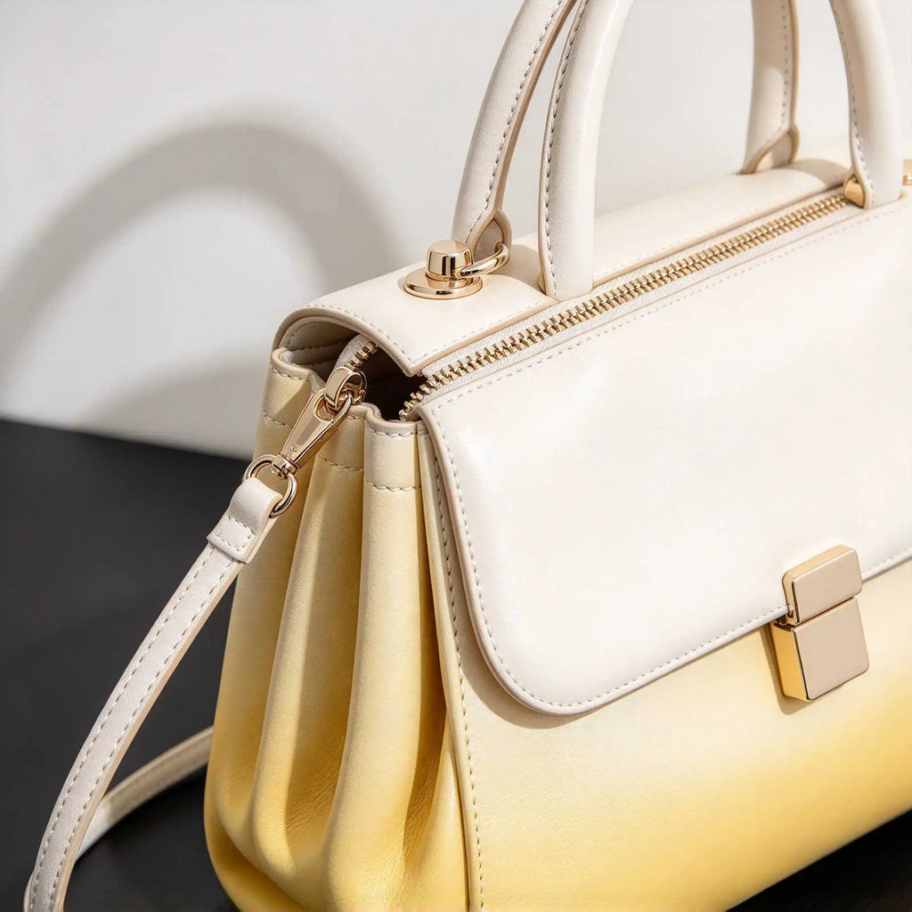 2026 Elegant Women's Luxury Yellow White Gradient Genuine Leather Shoulder Bag Fashion Work Commuter Designer Handbag