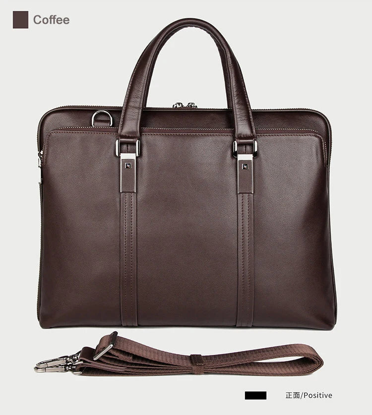 Luxury Genuine Leather Briefcase Men Leather Business Bag 15.6" Laptop Bag 14 Male Office Bag Document File Case Shoulder Bag