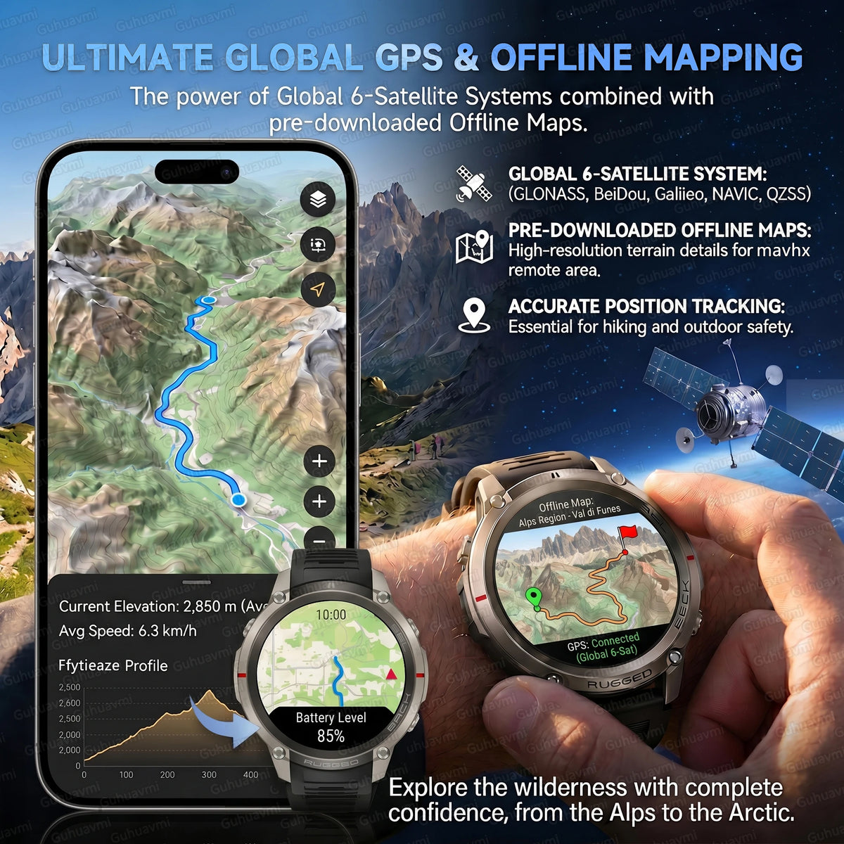2026 NEW GPS Offline Maps Sport Smart Watch Men AMOLED Display 170+Sports Modes Barometer Compass Swim Waterproof Smart Bracelet