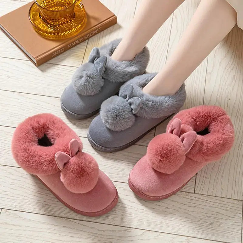 Zapatillas planas mullidas de mujer, zapatos de diseño de lujo, botas informales de invierno hasta el tobillo, elegantes sandalias de pelo suave para estar en casa