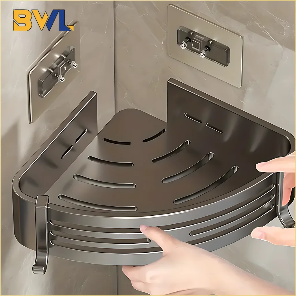 Estanterías de baño de aleación de aluminio, estante esquinero de pared tipo trípode, engrosado y sin perforaciones, organizador de ducha para accesorios de baño