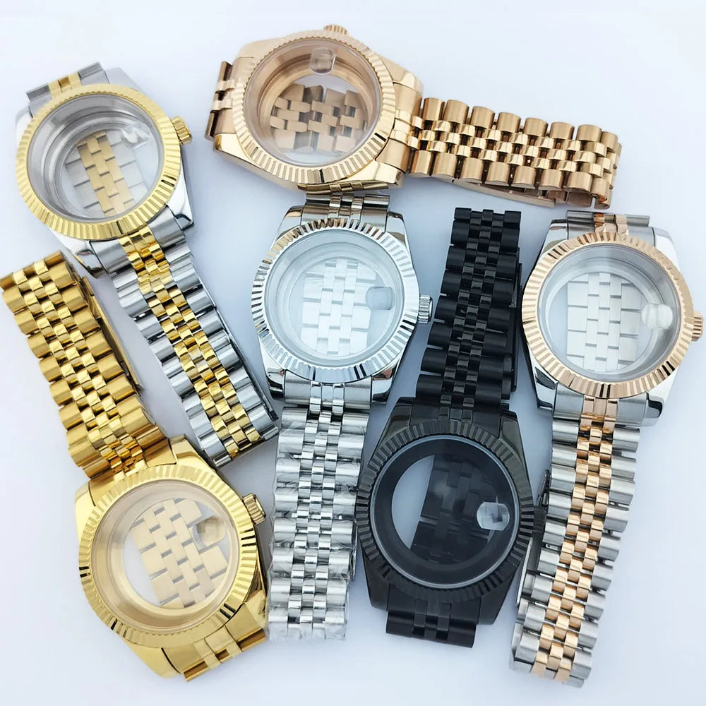 36/41mm Men's Watches Silver/Gold Steel Case Parts For Nh34 Nh35 Nh36 Movement NH35 Dial Sapphire Glass Watch Case/Strap
