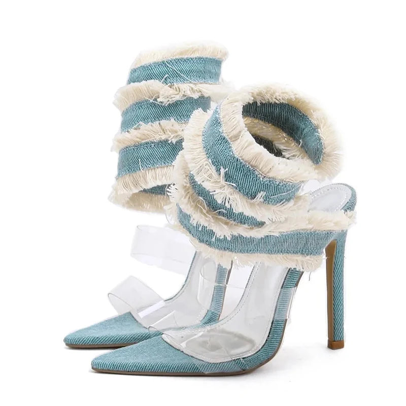 Sandali donna Liyke effetto denim con fascia a spirale
