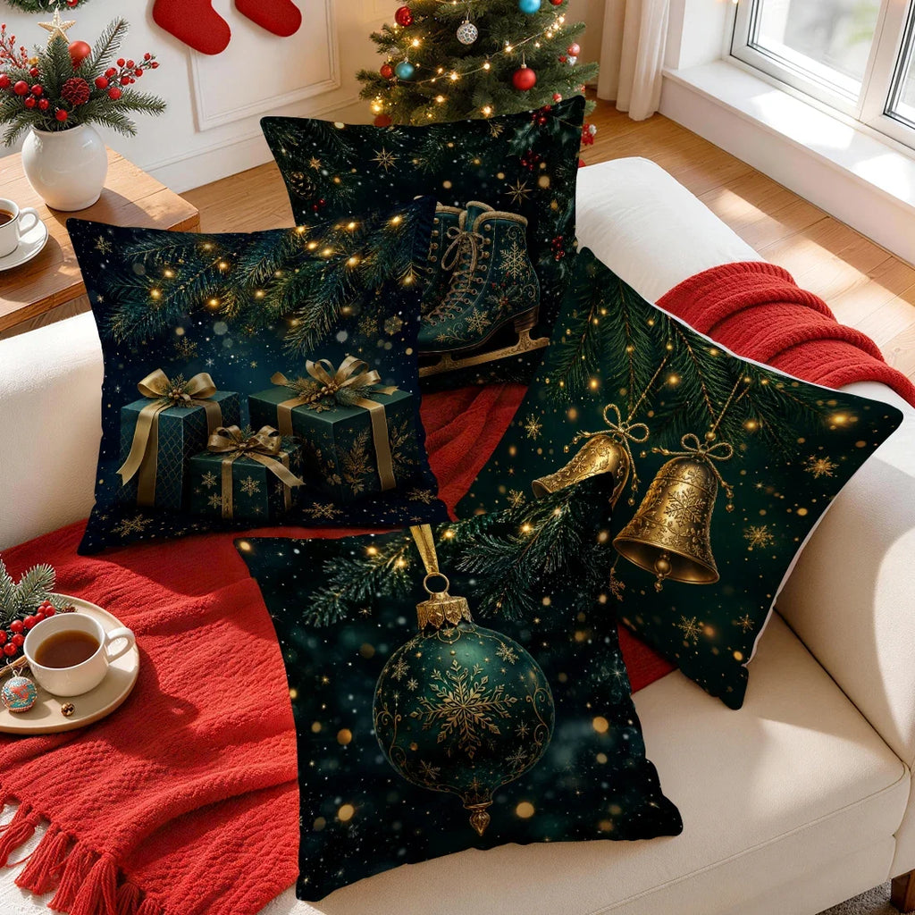 Housse de coussin décorative de Noël dorée en polyester pour canapé, voiture ou décoration intérieure