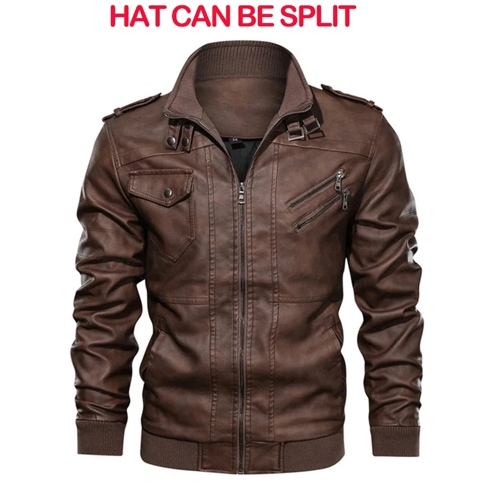Autumn New Men's Leather Jackets Trendy Casual Motorcycle PU Jacket Streetwear Solid Color Windproof Biker Leather Coats