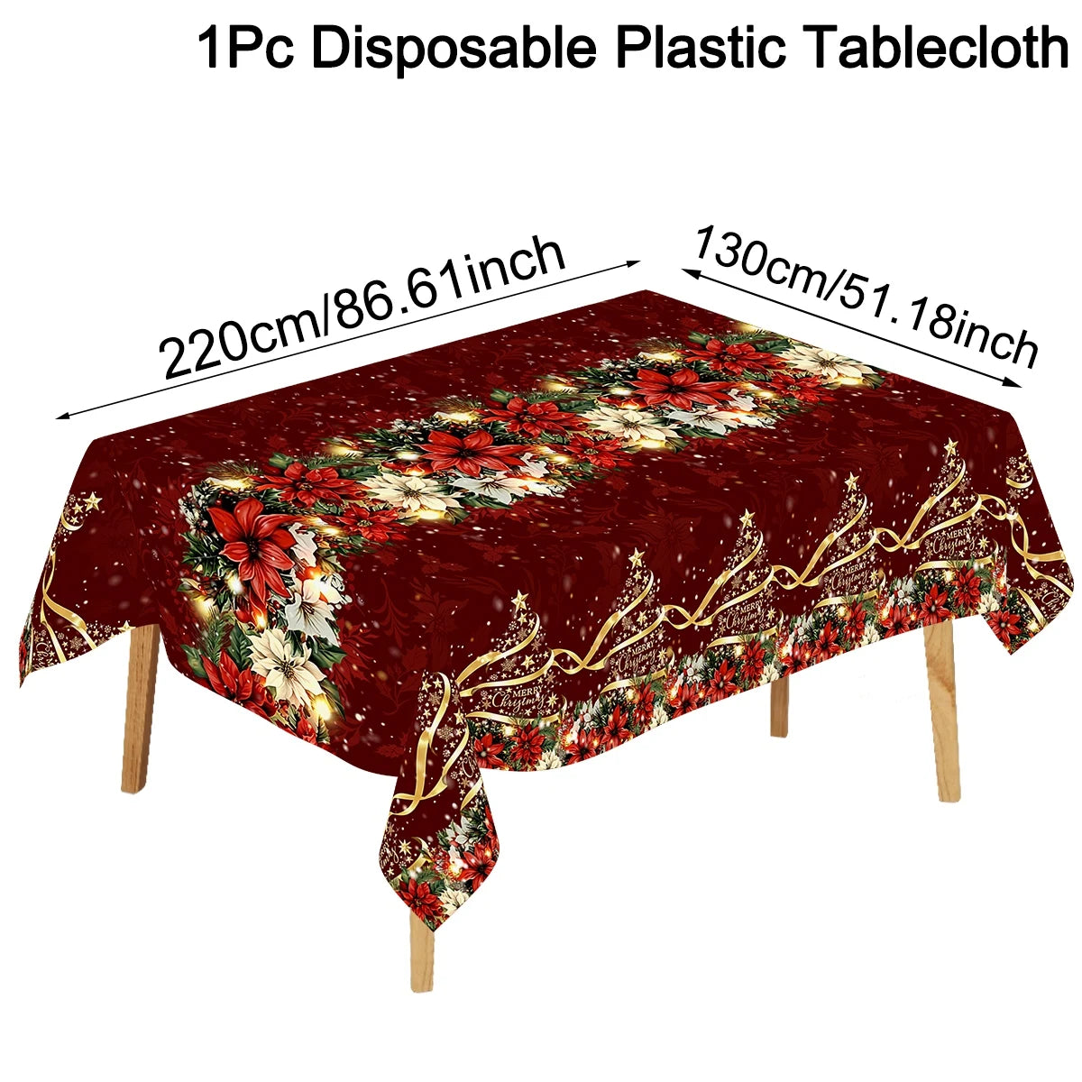 Christmas Tablecover 130*220cm Disposable Plastic Tablecloth Pine Cone Xmas Tree Pattern Christmas Party Supplies Festive Gift
