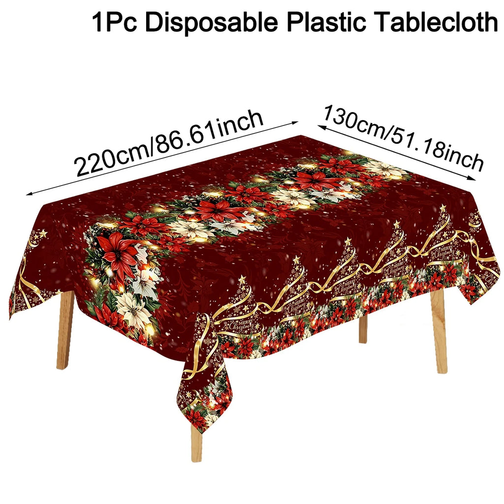 Christmas Tablecover 130*220cm Disposable Plastic Tablecloth Pine Cone Xmas Tree Pattern Christmas Party Supplies Festive Gift