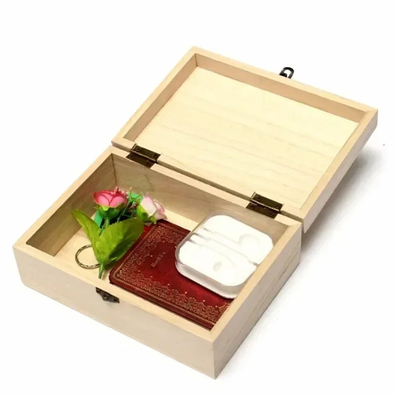 New Home Storage Box Natural Wooden With Lid Golden Lock Postcard Organizer Handmade Craft Jewelry Case Wooden Box Casket Home