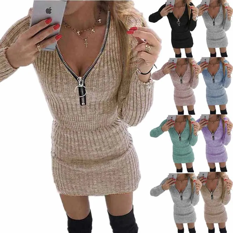 Damen-Strickkleid mit V-Ausschnitt