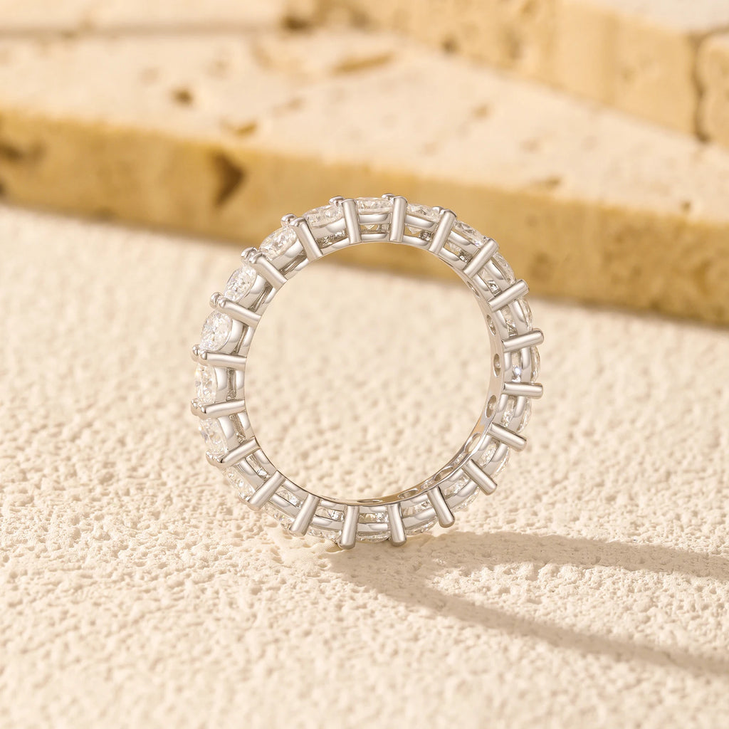MODIAN Anillos de alianza de moissanita D color deslumbrante en plata de ley 925, anillos de moda de lujo apilables para mujer, joyería fina