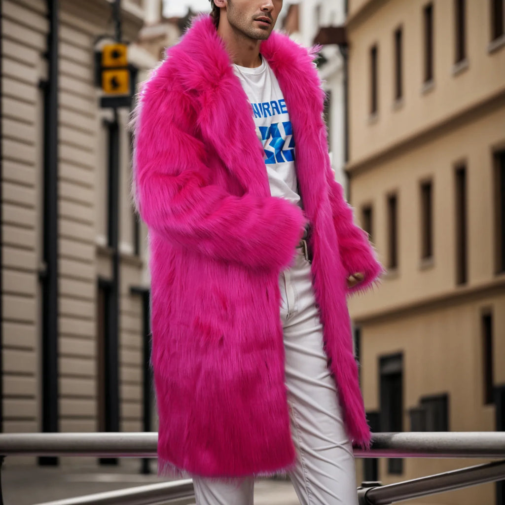 Men'S Winter Warm Pink Leopard Print Coats Fashion Outdoor Wool Artificial Coat Mens Loose Fit Outdoor Casual Windbreaker