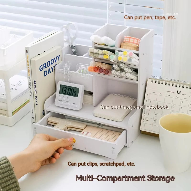 Wooden Desk Organizer with Pen Holder