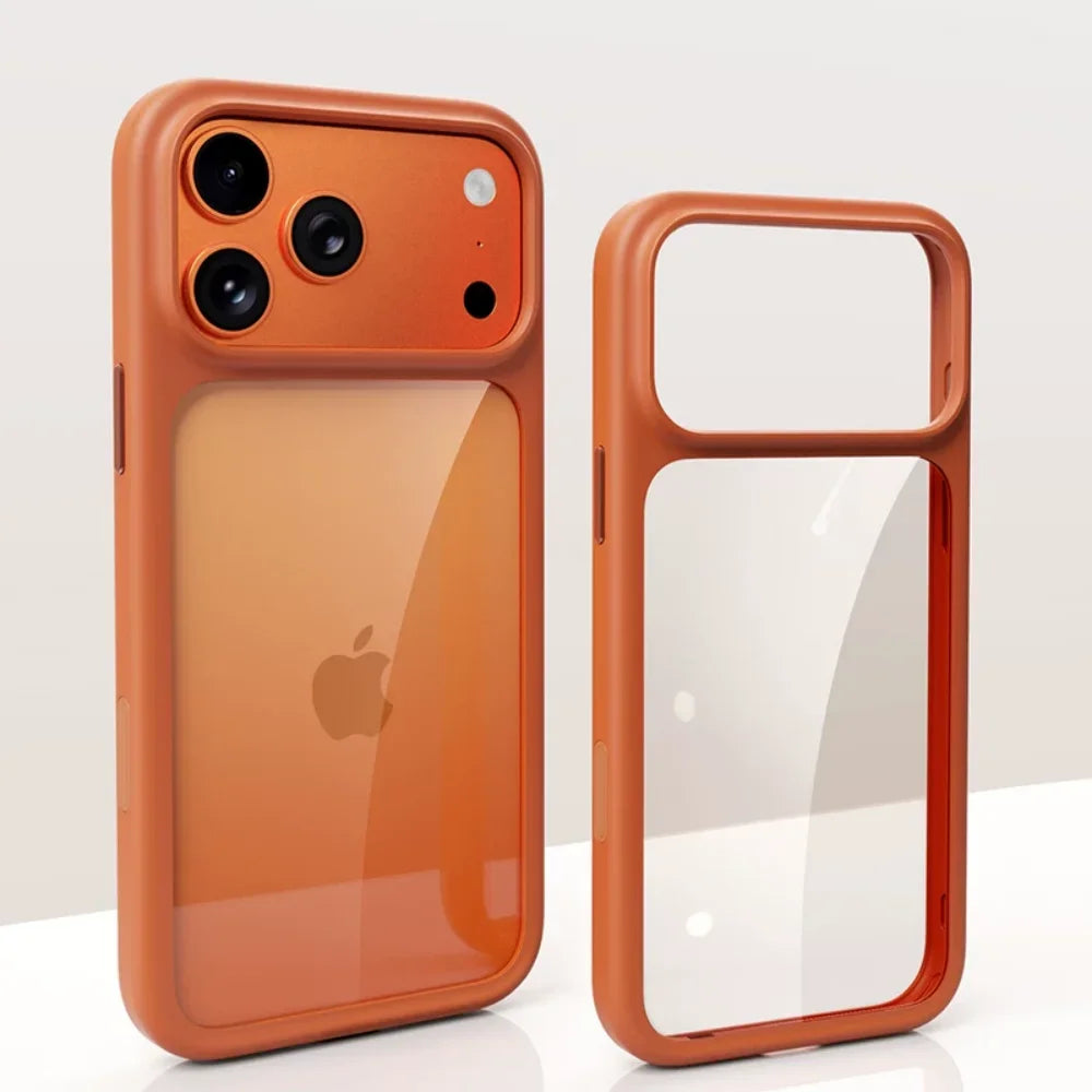 Luxury Burgundy Clear Phone Case For iPhone 17 18 Pro Max 17 18Pro Metal Buttons Skin Feel AI Touch Shockproof Protective Cover