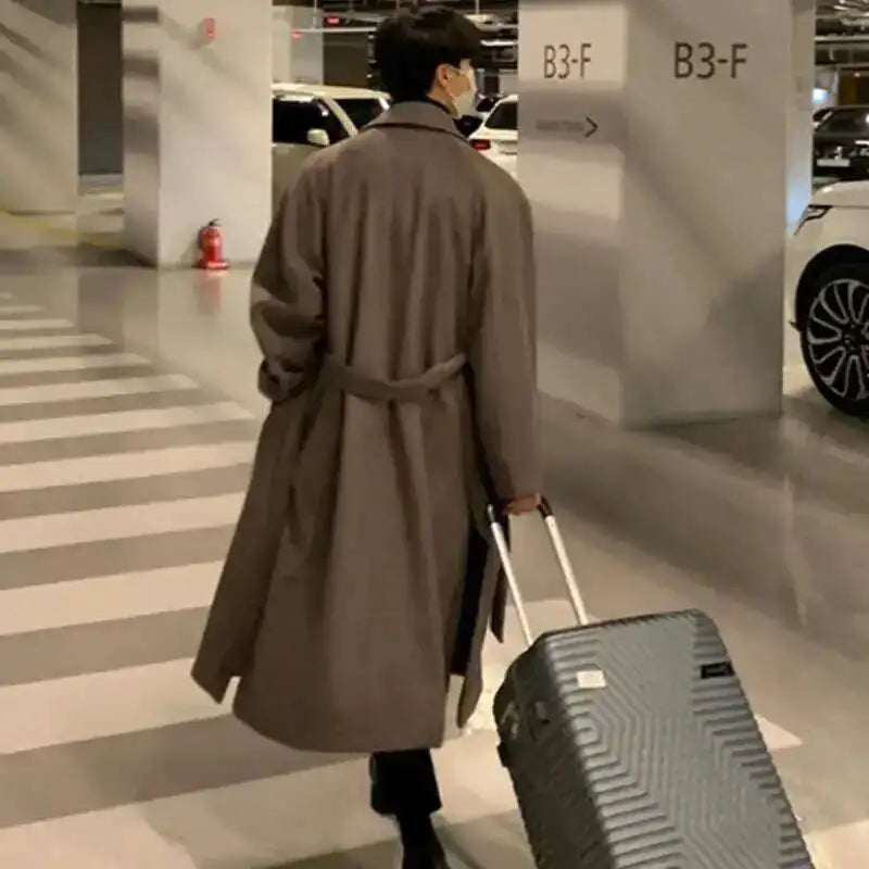 IEFB Korean Style Men's Fashion Tide Woolen Coat Single Breasted Overcoat 2026 Autumn New Stylish Trench Casual Loose Fit 9D1655