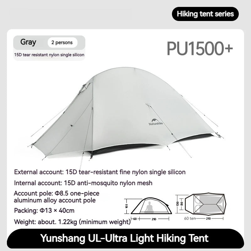 Naturehike Cloud Up UL Camping Tent 1-2 Person Ultralight 15D Quick Bulid Beach Tent Outdoor Waterproof Extra Large Hiking Tent