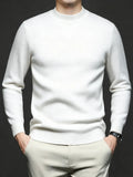 Men's Knitted Pullovers Solid Color Mock Neck Slim Fit Warm Sweater Long Sleeve Autumn Classic Knitwear Male Fashion Clothing