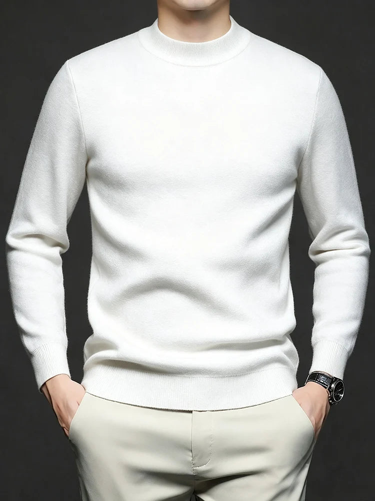 Men's Knitted Pullovers Solid Color Mock Neck Slim Fit Warm Sweater Long Sleeve Autumn Classic Knitwear Male Fashion Clothing