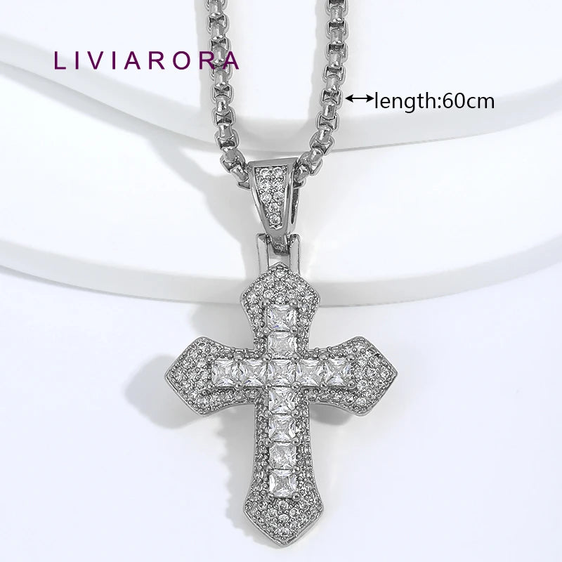 1Pc 18K Gold Plated Brass Iced Out Cross Pendant Necklace Hip Hop Religious Cross Pendant Necklace For Unisex Jewelry Gift