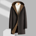 Double Sided Wearable Overcoat Men's Mid-Length Hooded Two Buttons Woolen Coat High Streetwear Loose 70% Wool Windbreaker Jacket