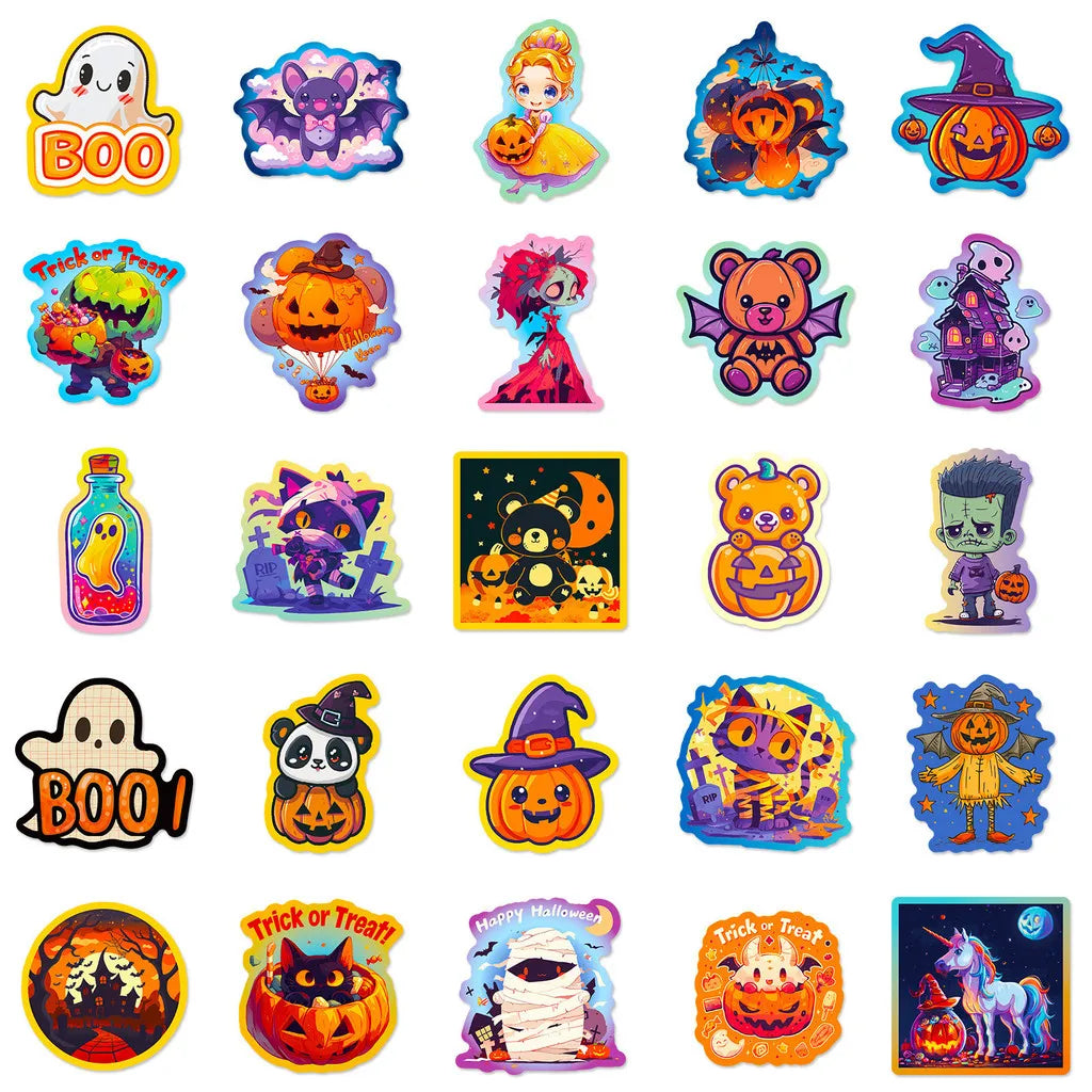 50PCS Halloween Graffiti Stickers - Pumpkin, Bat & Castle Designs for DIY Luggage Decor(Anime Worlds Store)
