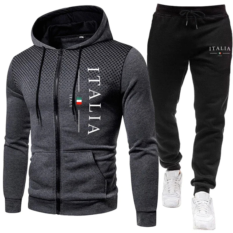 Beliebter Herren-Trainingsanzug für Herbst und Winter mit Kapuzenjacke mit Reißverschluss und Jogginghose, urbaner lässiger Sportanzug für tägliches Training