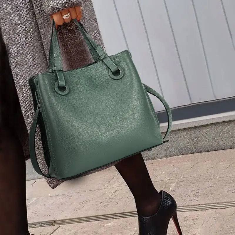 Aidrani Genuine Leather Women's Bag 2026 New Atmosphere Crossbody Bucket Wrap Head Layer Cowhide Bag Women's Handbag