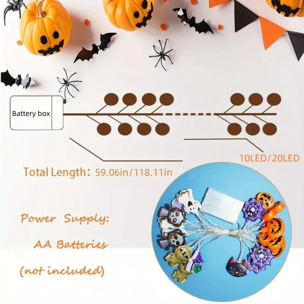 1 Stk. 1,5 m 10 LED/3 m 20 LED Halloween-Batteriebox 8-teilige Lichterkette, ohne Batterien, für Halloween und herbstliche Ernte-Dekorationen geeignet