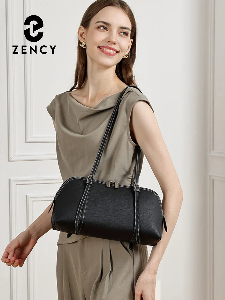 Zency Women's Genuine Leather Underarm Bag Simple Fashion Bags Luxury Double Straps Shoulder Handbag Roomy Crossbody for Work