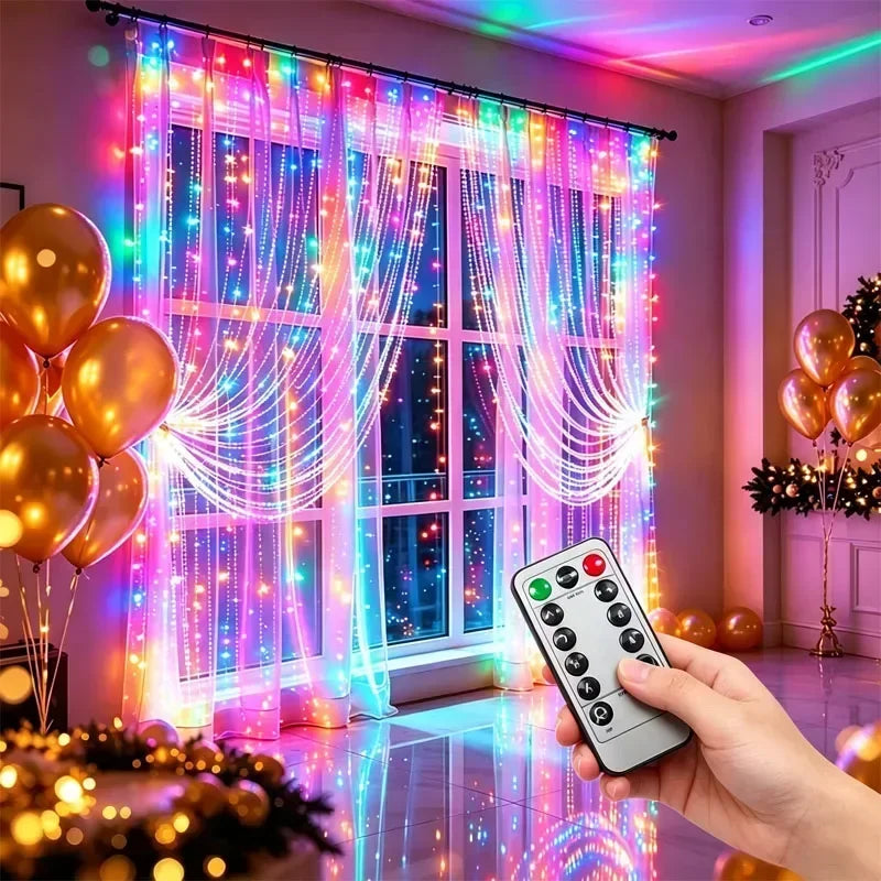 Christmas Lights LED Fairy String Curtain Lights 8 Mode Remote USB Festoon Christmas Decor For Home Holiday New Year Lamp