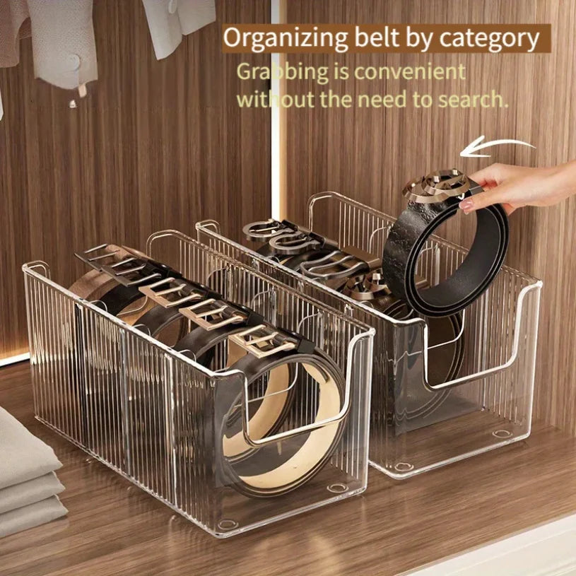 Boîte de rangement pour ceintures à 5 compartiments, support de rangement pour armoire et tiroir, gain de place, présentoir en plastique pour cravates et ceintures pour homme et femme